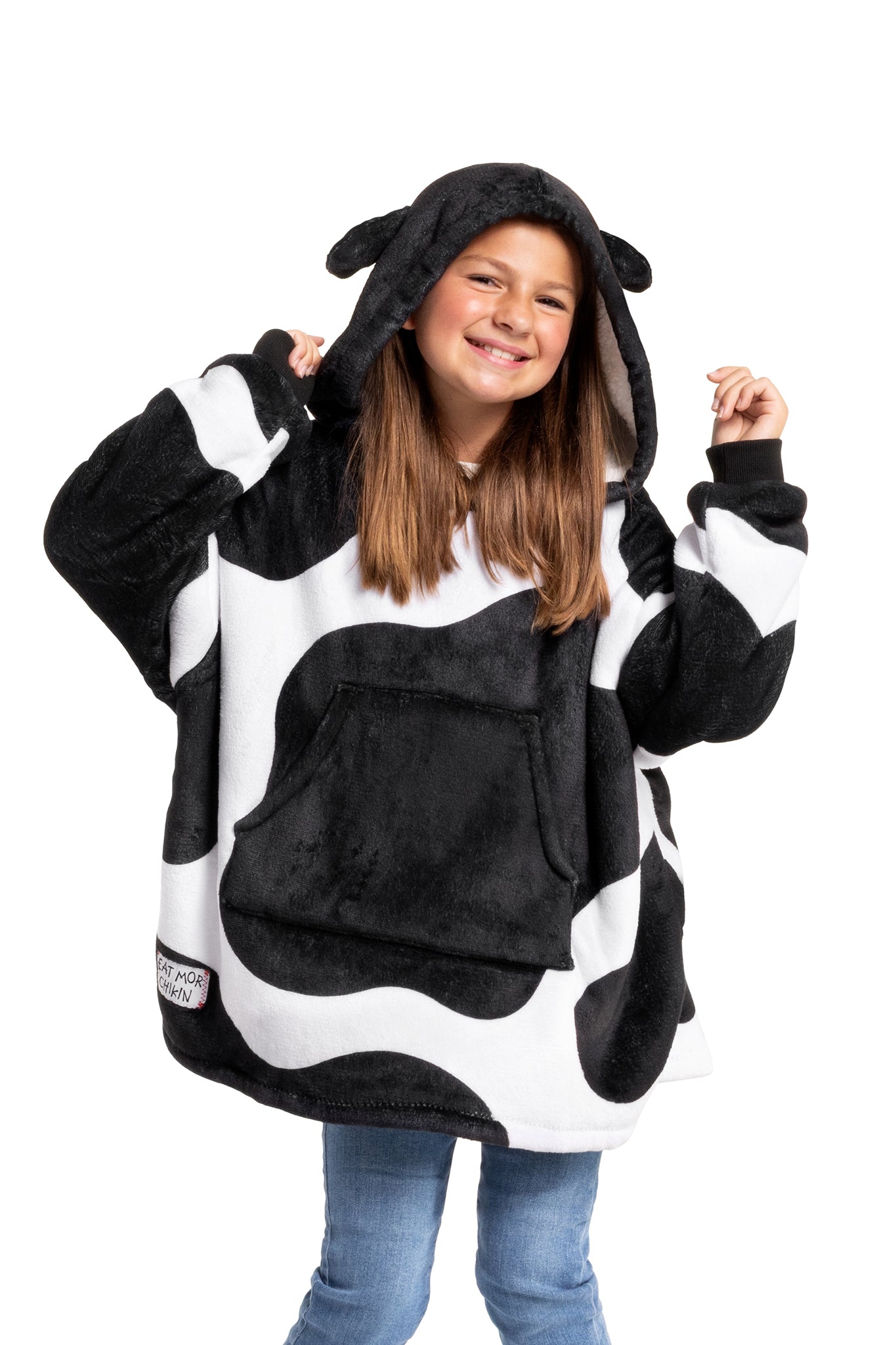 Cow Print Kids Fleece Lined Wearable Blanket