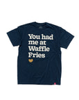 Waffle Fry Cotton Jersey Tee in navy with “You had me at waffle fries” printed in white with a heart waffle fry under it