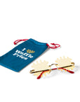 Waffle Fry Novelty Glasses with teal "I heart Waffle Fries" drawstring pouch