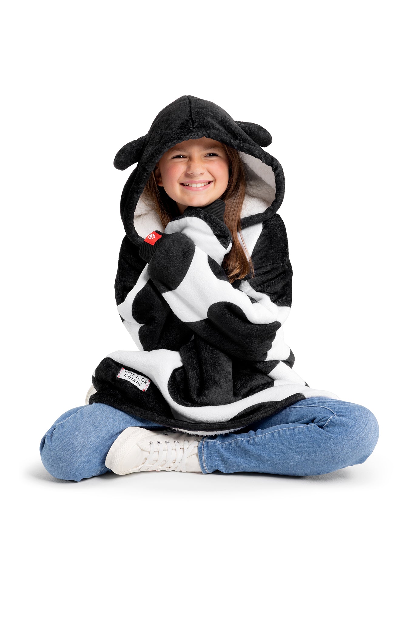 Cow Print Kids Fleece Lined Wearable Blanket