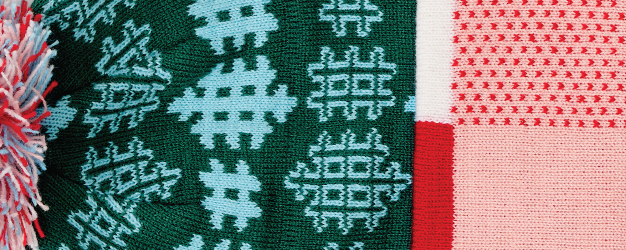Close up of Festive Fun Pom Beanie