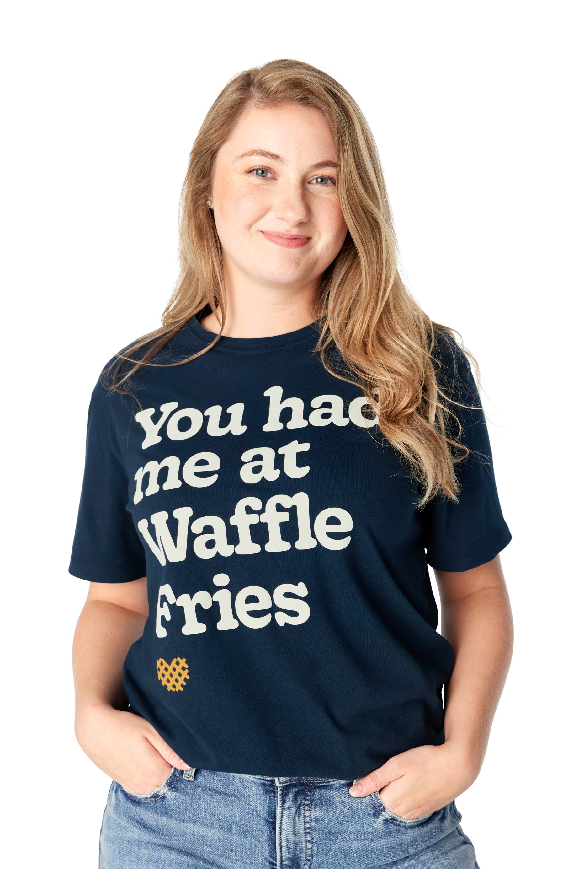Woman standing wearing Waffle Fry Cotton Jersey Tee