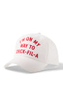 A On My Way to Chick-fil-A Performance Hat with red text on a white hat