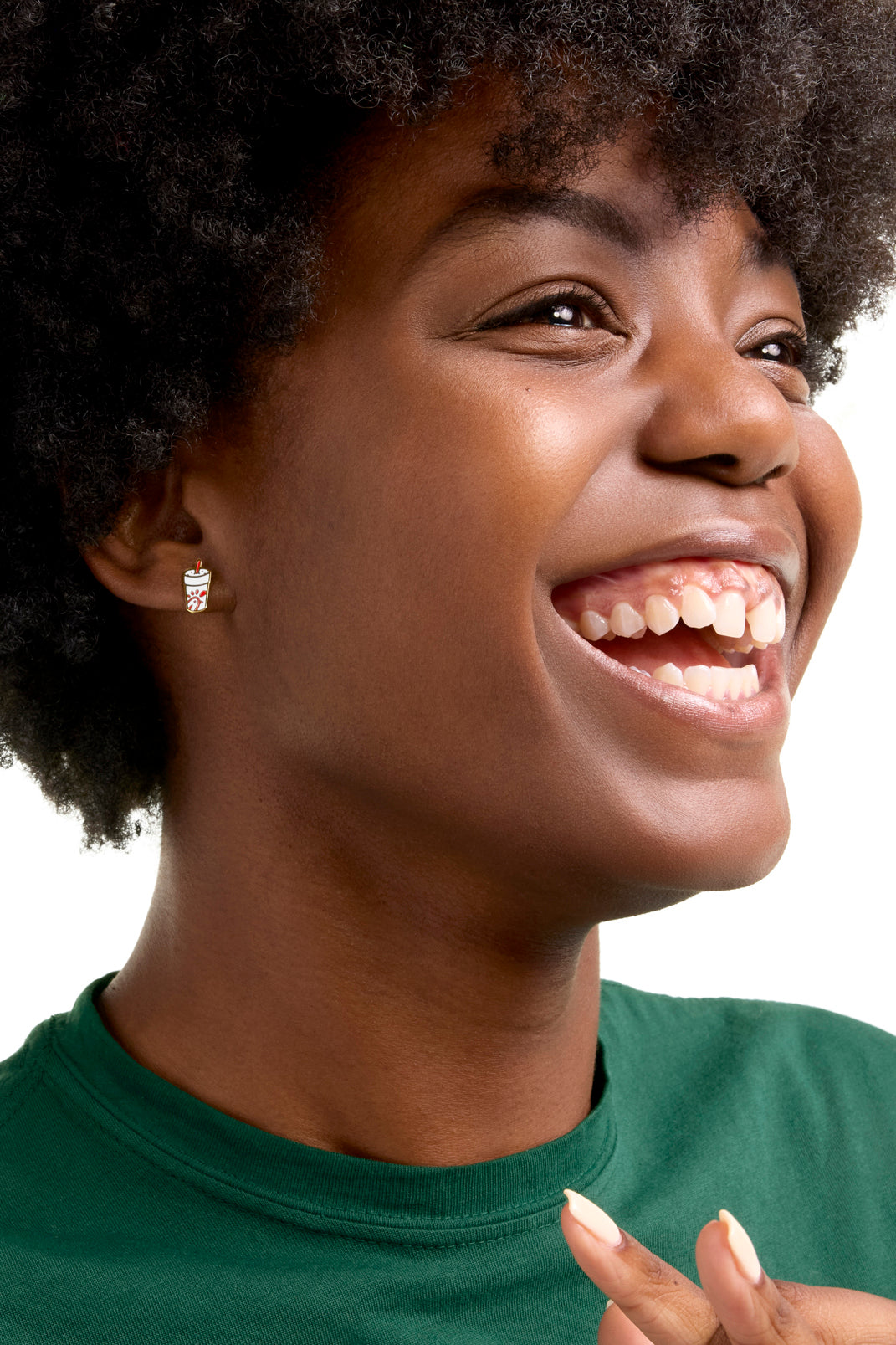Side shot of woman wearing the Chick-fil-A® Cup Earrings