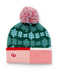 Festive Fun Pom Beanie with waffle fry snowflake pattern and silicone Chick-fil-A logo on cuff