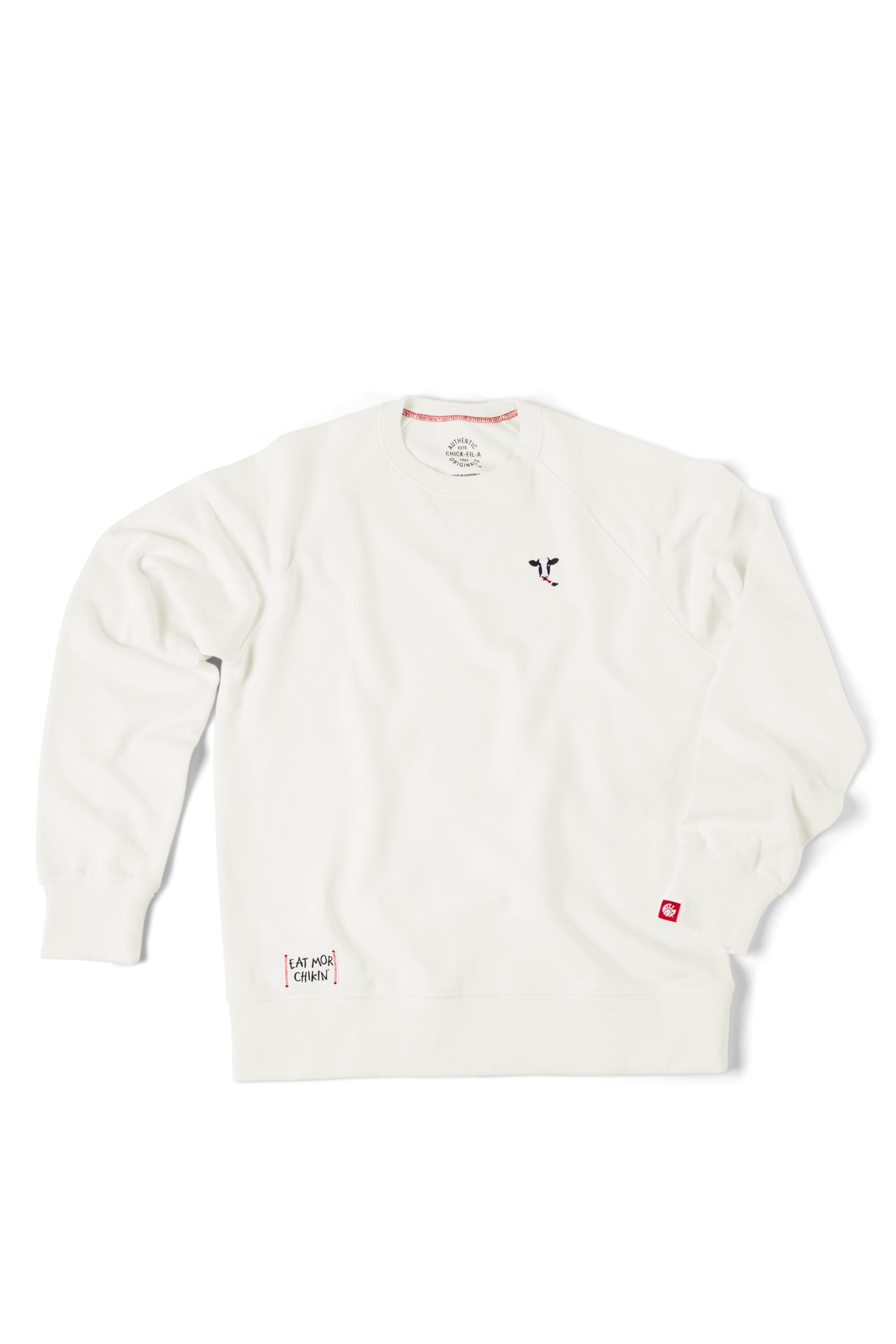 Off-white Embroidered Cow Crewneck with Eat Mor Chikin tag