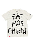 White Eat Mor Chikin® Graphic Tee with black text laying flat