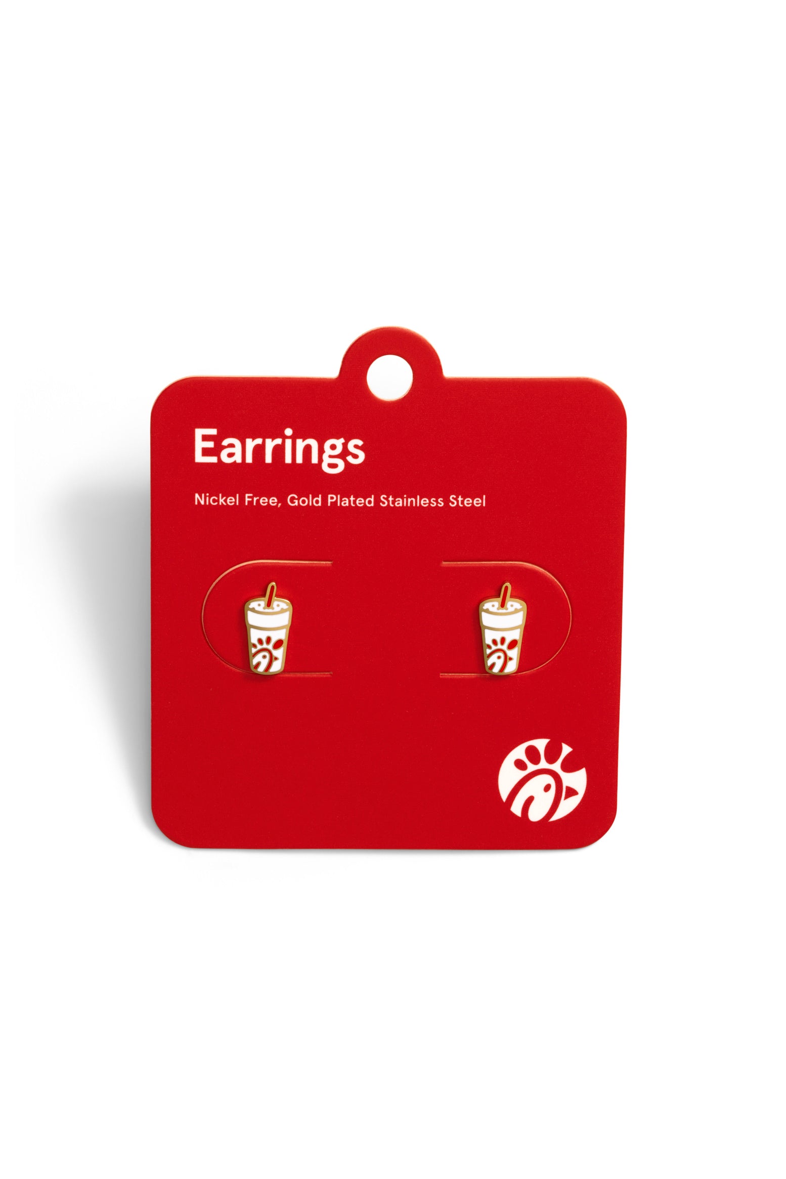 Chick-fil-A® Cup Earrings on red packaging 