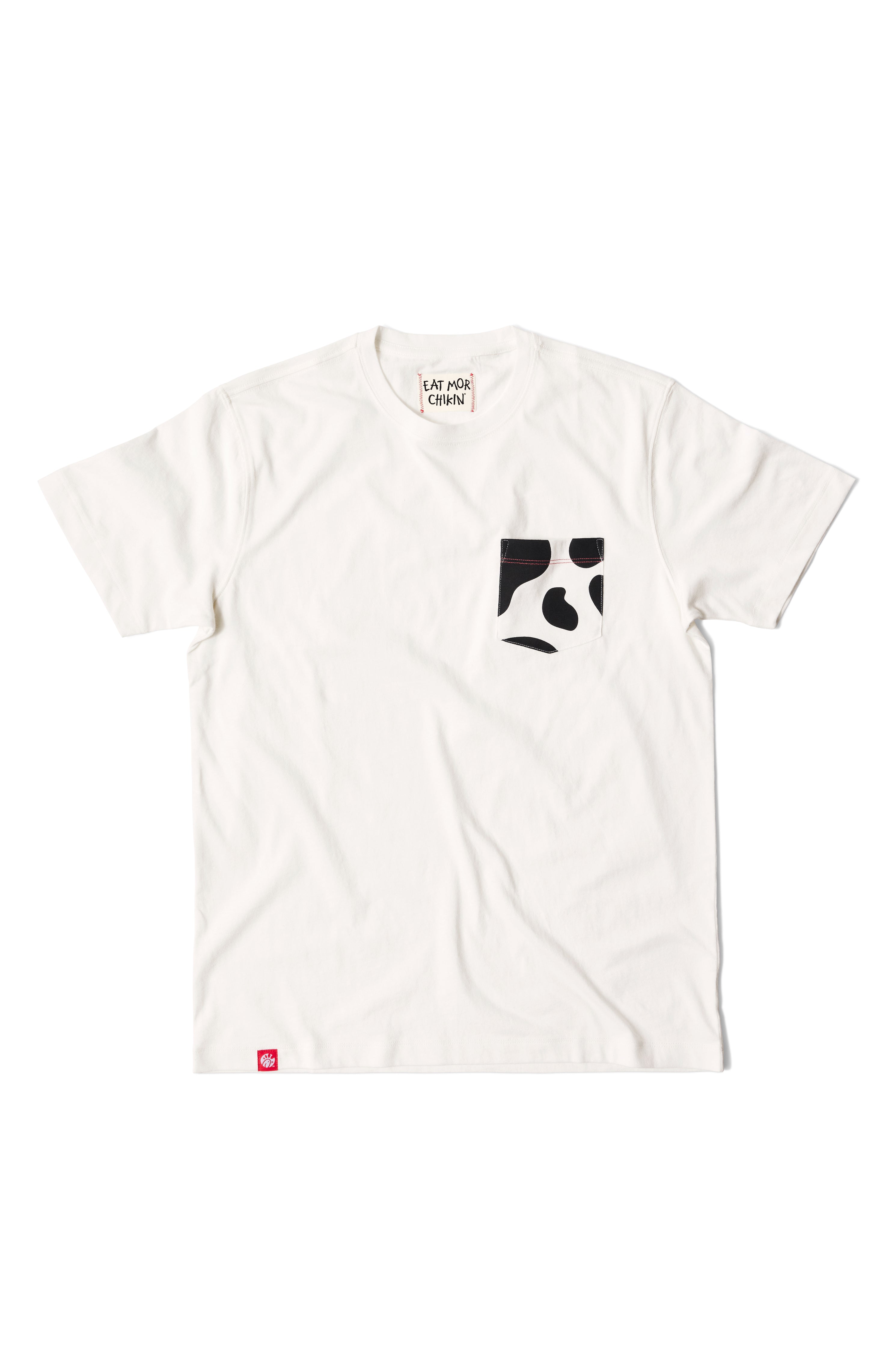 Overhead photograph of front of Cow Print Pocket Tee