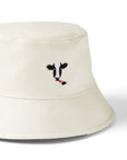 Close up of cow embroidery on Reversible Cow Print Bucket Hat