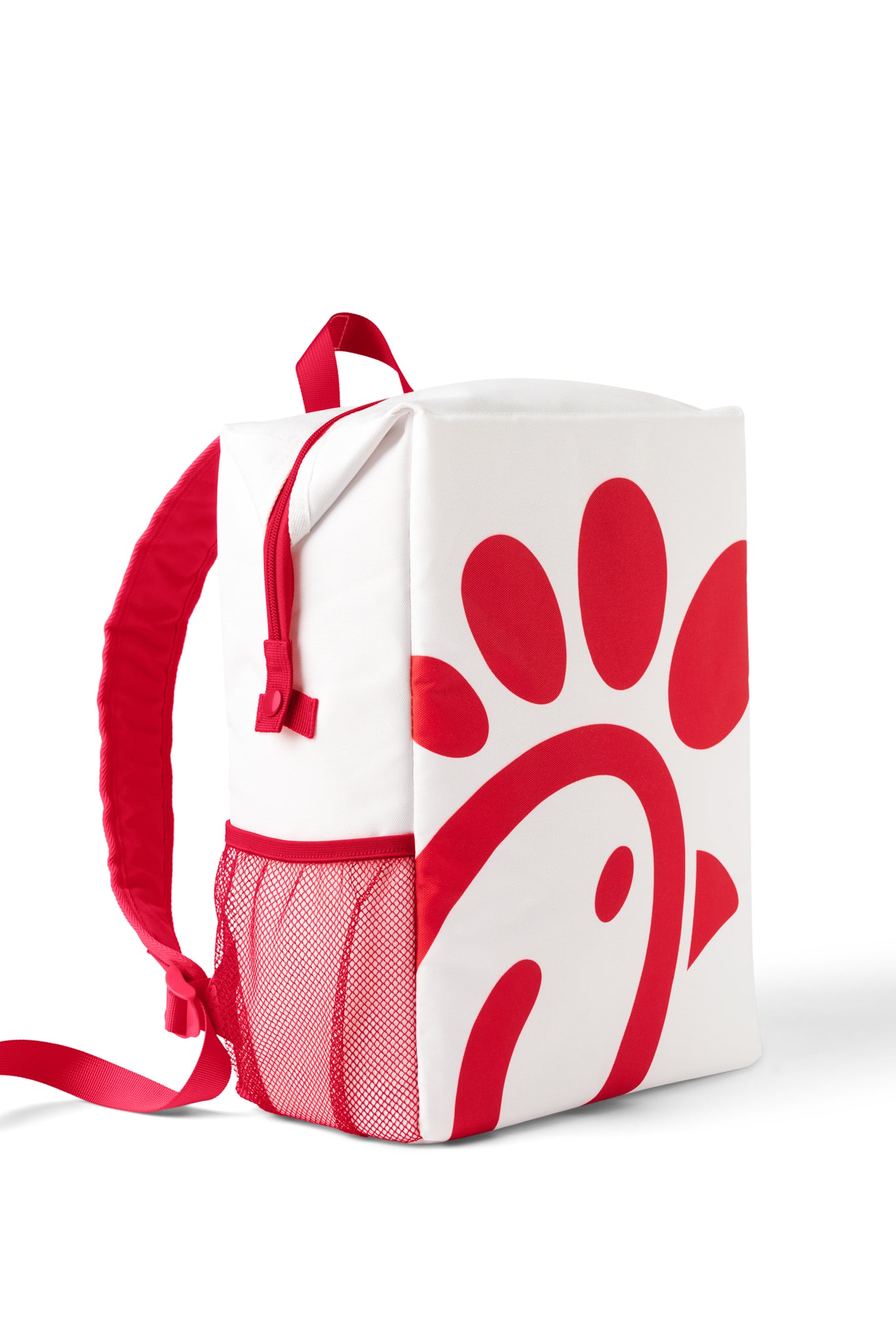 Side view with mesh pocket of Chick-fil-A Soft Sided Backpack Cooler