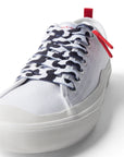 Cow Print Shoelace laced up on white shoe