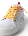 Yellow/Honey Mustard Sauce Shoelace laced up on white shoe