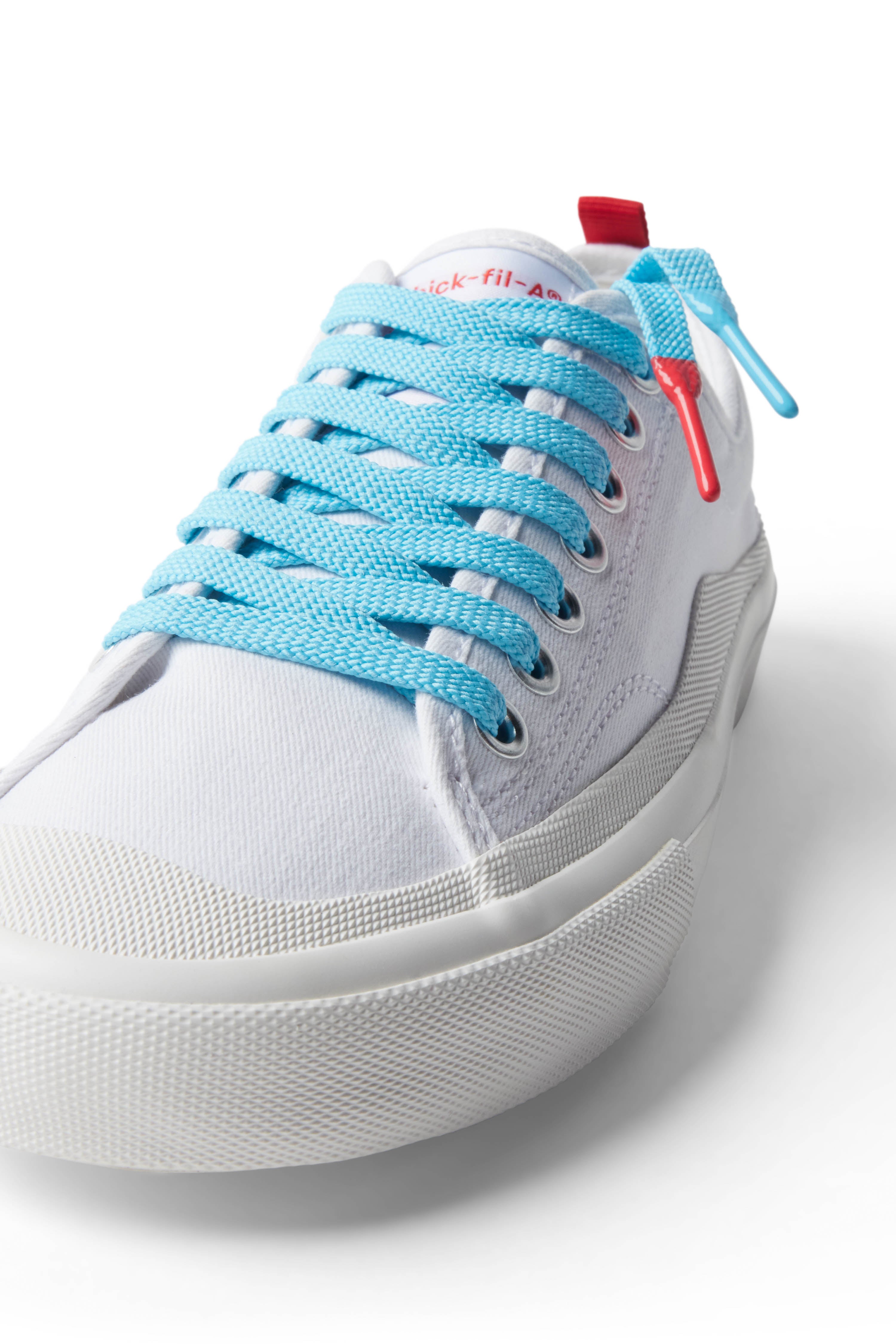 Blue/Garden Herb Ranch Sauce Shoelace laced up on white shoe