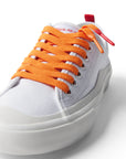 Orange/Zesty Buffalo Sauce Shoelace laced up on white shoe