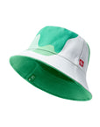 Single Green/Sweet & Spicy Sriracha Sauce Reversible Bucket Hat with drip pattern on exterior and solid color on interior