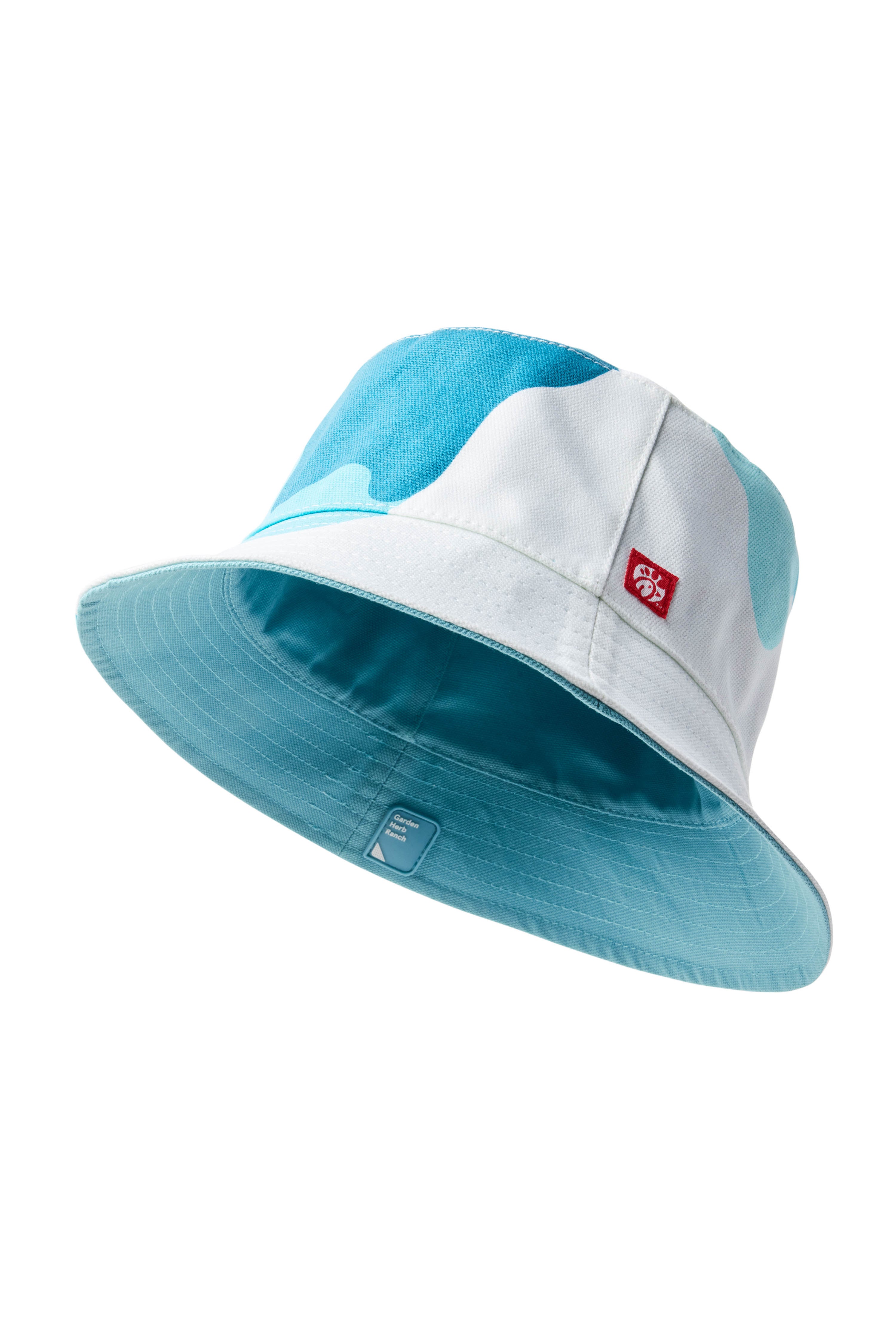 Single Blue/Garden Herb Ranch Sauce Reversible Bucket Hat with drip pattern on exterior and solid color on interior