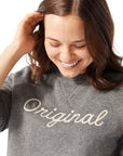 Closeup of woman wearing Original Crewneck