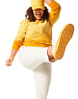 Yellow Ombre Crewneck - Honey Mustard on woman with brunette hair and wearing yellow Dipped Kicks