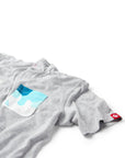 Closeup of gray and blue Sauce Drip Pocket Tee - Garden Herb Ranch