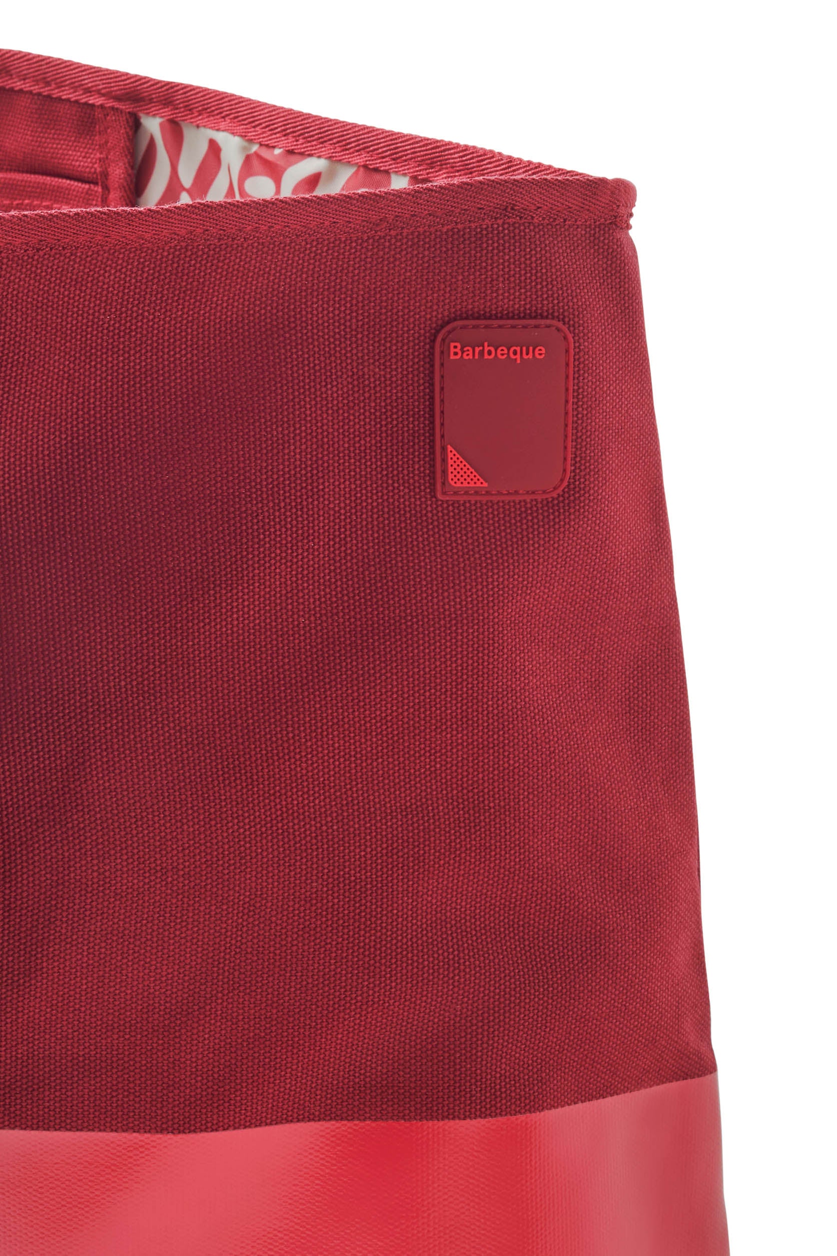 Closeup of silicone sauce patch on red Barbeque Sauce Oversized Tote Bag