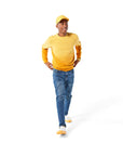 Man walking wearing yellow Ombre Crewneck with yellow Dipped Kicks shoes