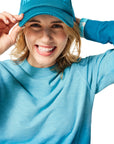 Blue Trucker Hat - Garden Herb Ranch on woman with blonde hair