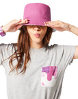 Purple/Polynesian Sauce Reversible Bucket Hat on girl with brunette hair