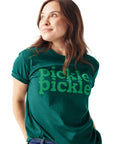 Woman looking away from camera and wearing Pickle Pickle Tee