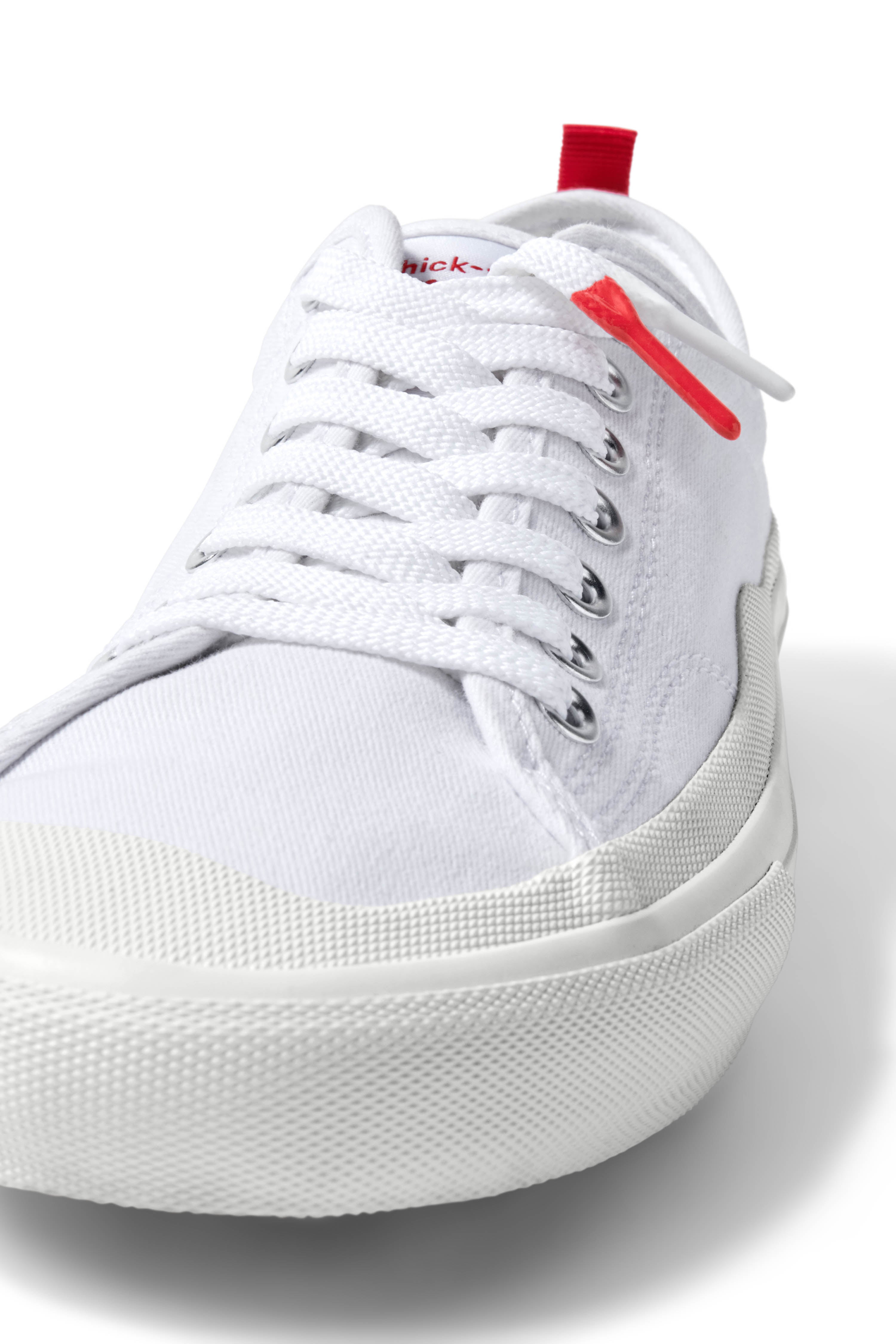 White/Chick-fil-A Sauce Shoelace laced up on white shoe