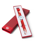 Closeup of red Sauce Drip Watch - Barbeque in red and white packaging